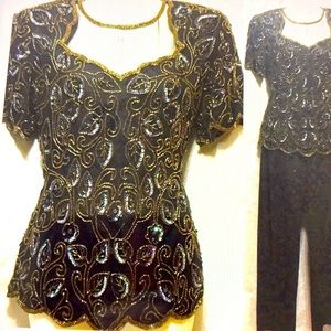 Vintage beaded silk blouse top Papell Boutique size small